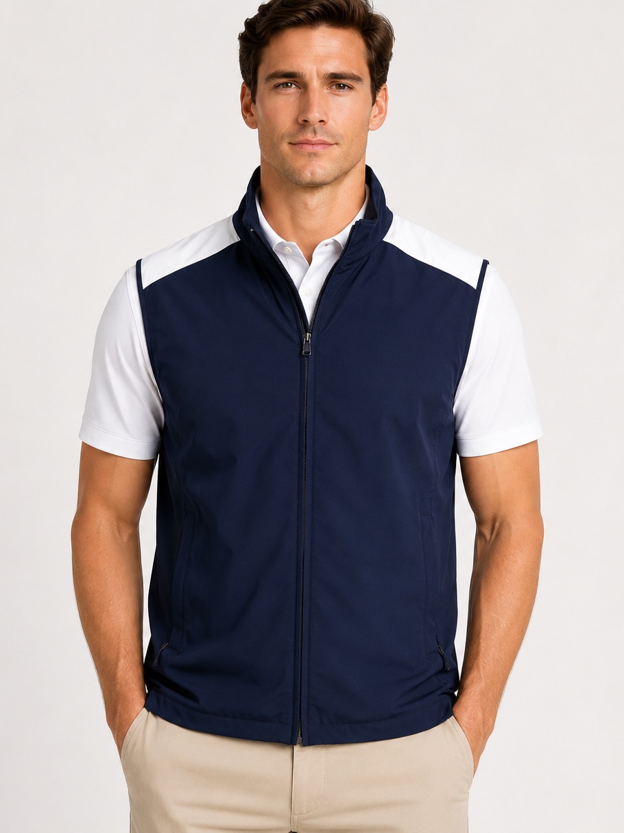 Polo Golf Ralph Lauren Mens Medium Navy White Performance Golf Vest Windbreaker